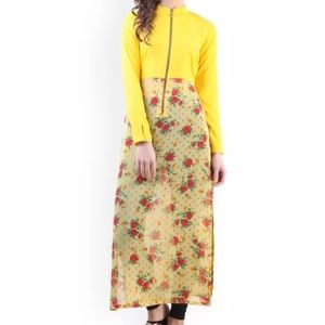 Yellow and Beige Floral Print Tunic/Kurta